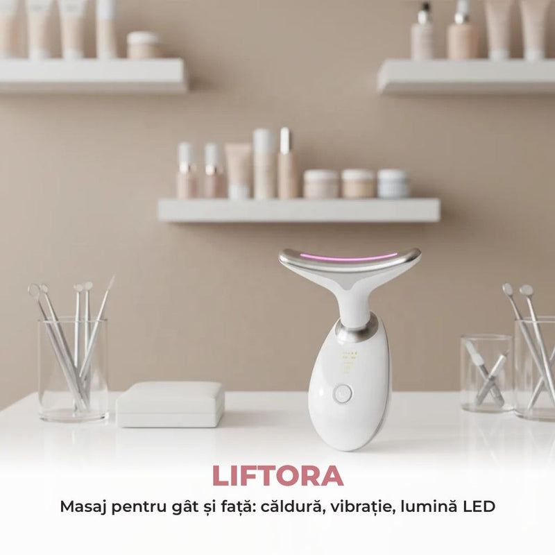 Liftora – Aparat de masaj pentru gât și față cu căldură, vibrație și lumină LED